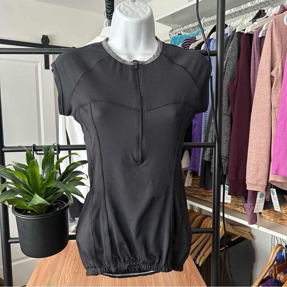 lululemon athletica Black Zip-Front Cap Sleeve Top